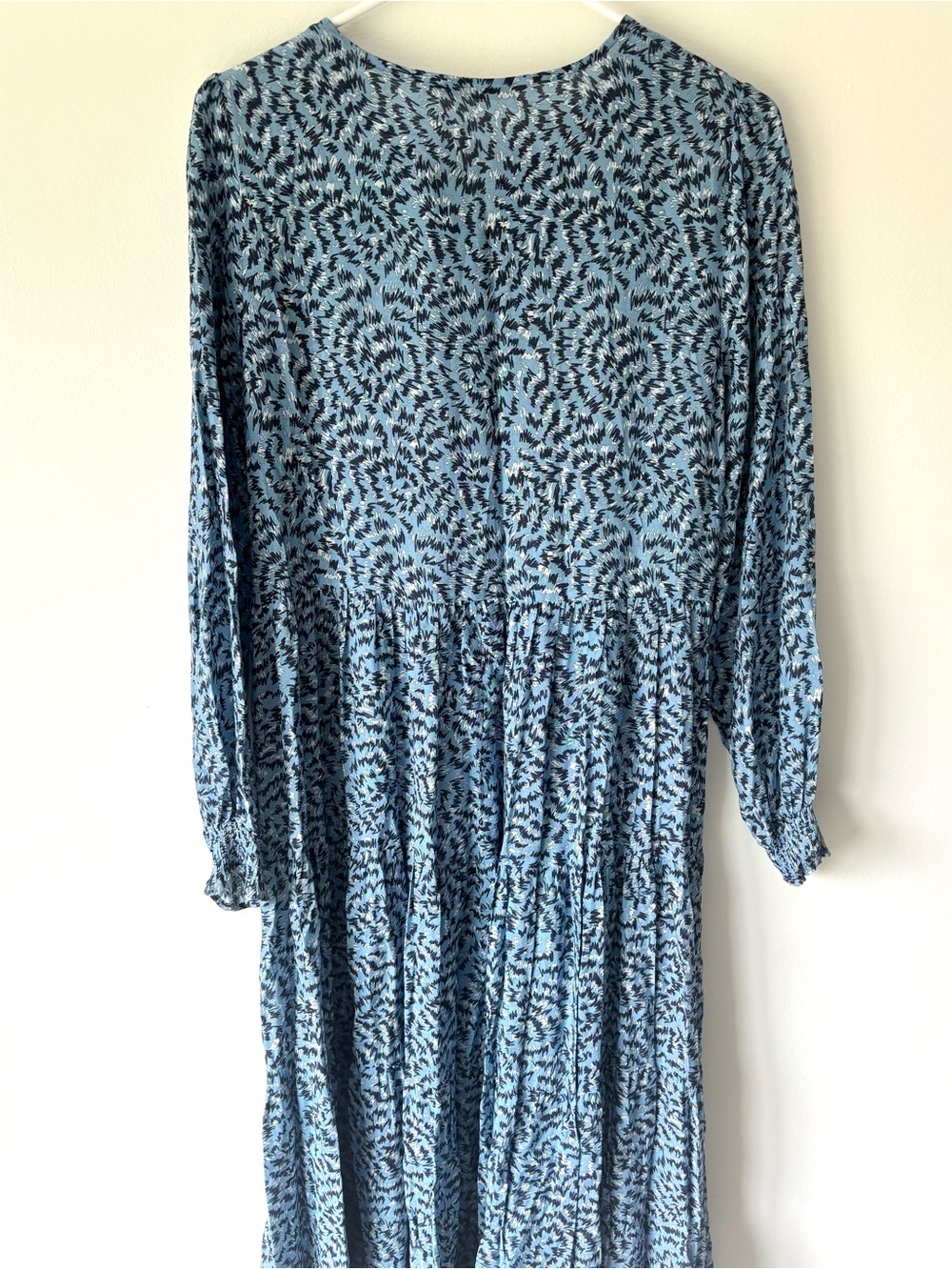 Zara The Angel Dress Blue Abstract Tiered Midi Dress Long Sleeves Flowy Boho - Picture 9 of 11